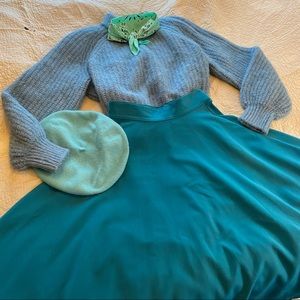 Rock Steady High Waist Thrills Swing Skirt in Teal Small